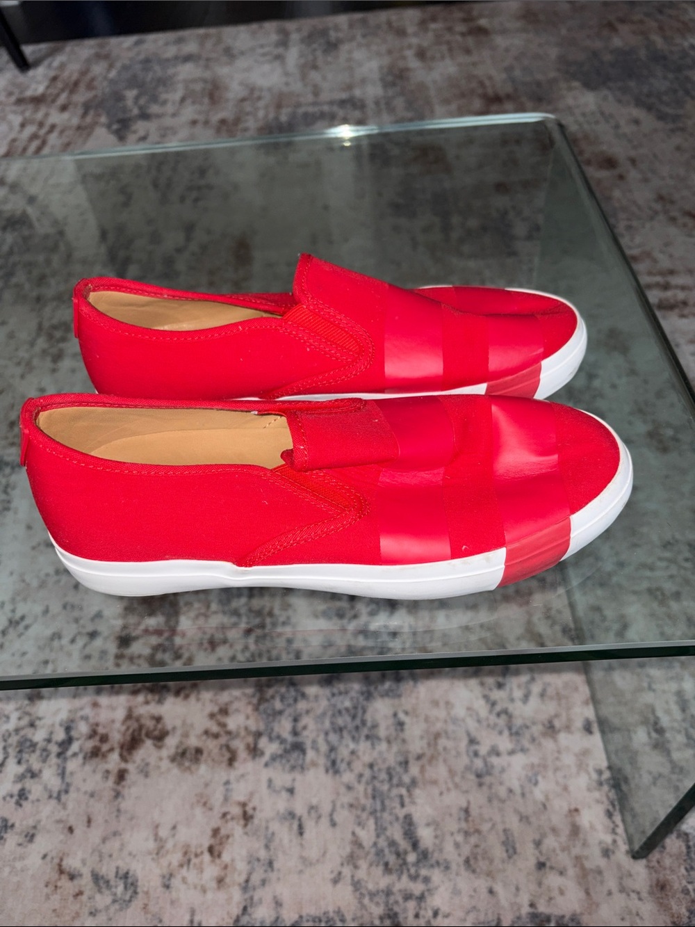 the office of Angela Scott Bold Red Slip-On Sneakers with White Sole 8